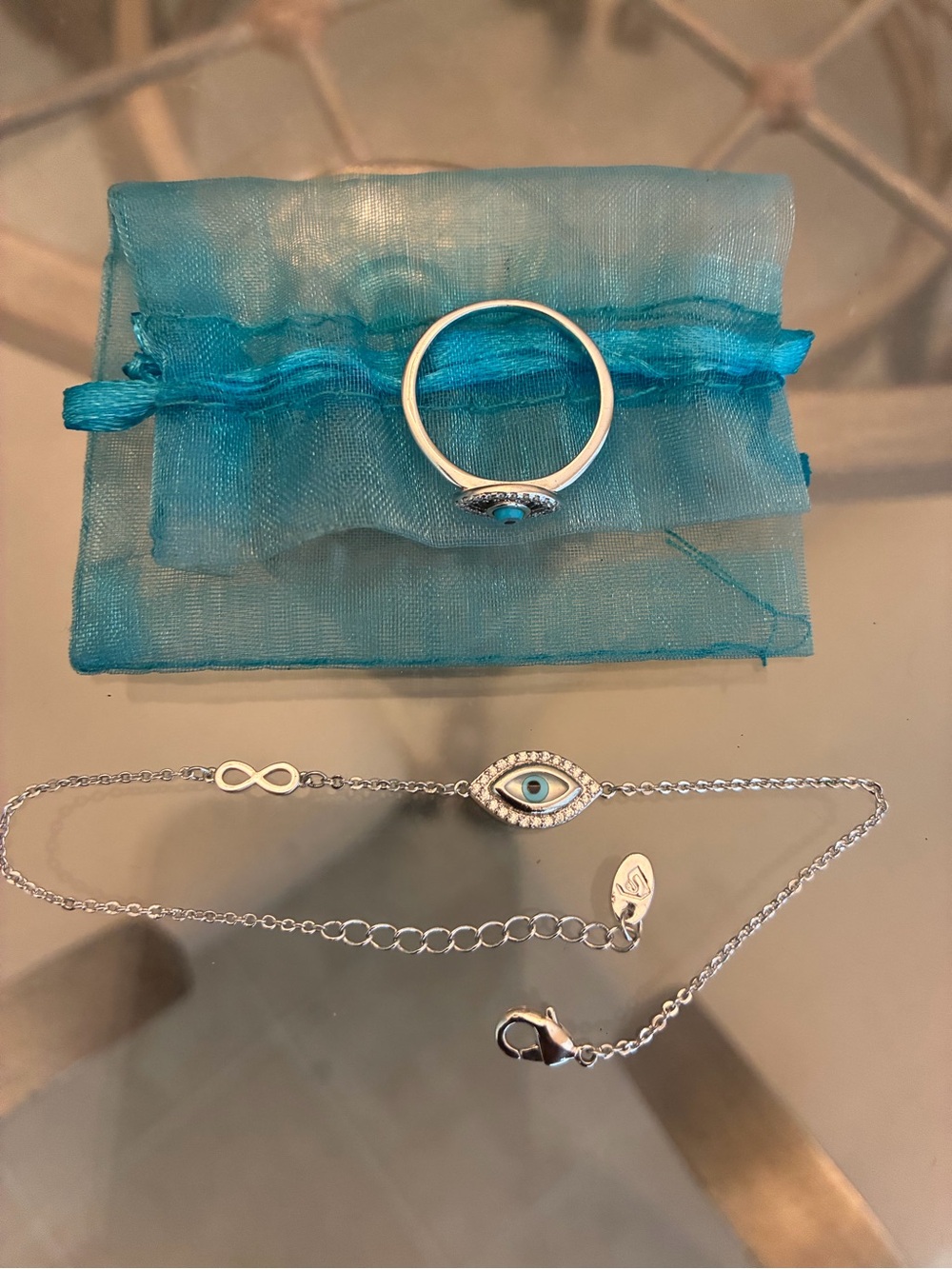 Sterling Silver Blue Evil Eye Bracelet by